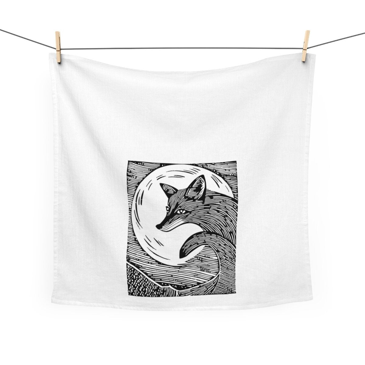 Fox in the Moonlight Tea Towel in Black
