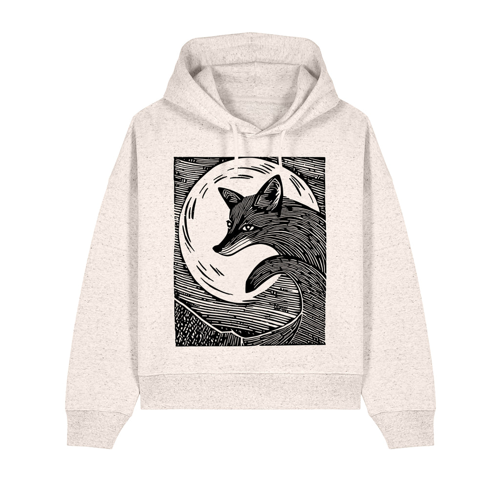 Fox in the Moonlight Cropped Hooded Sweatshirt