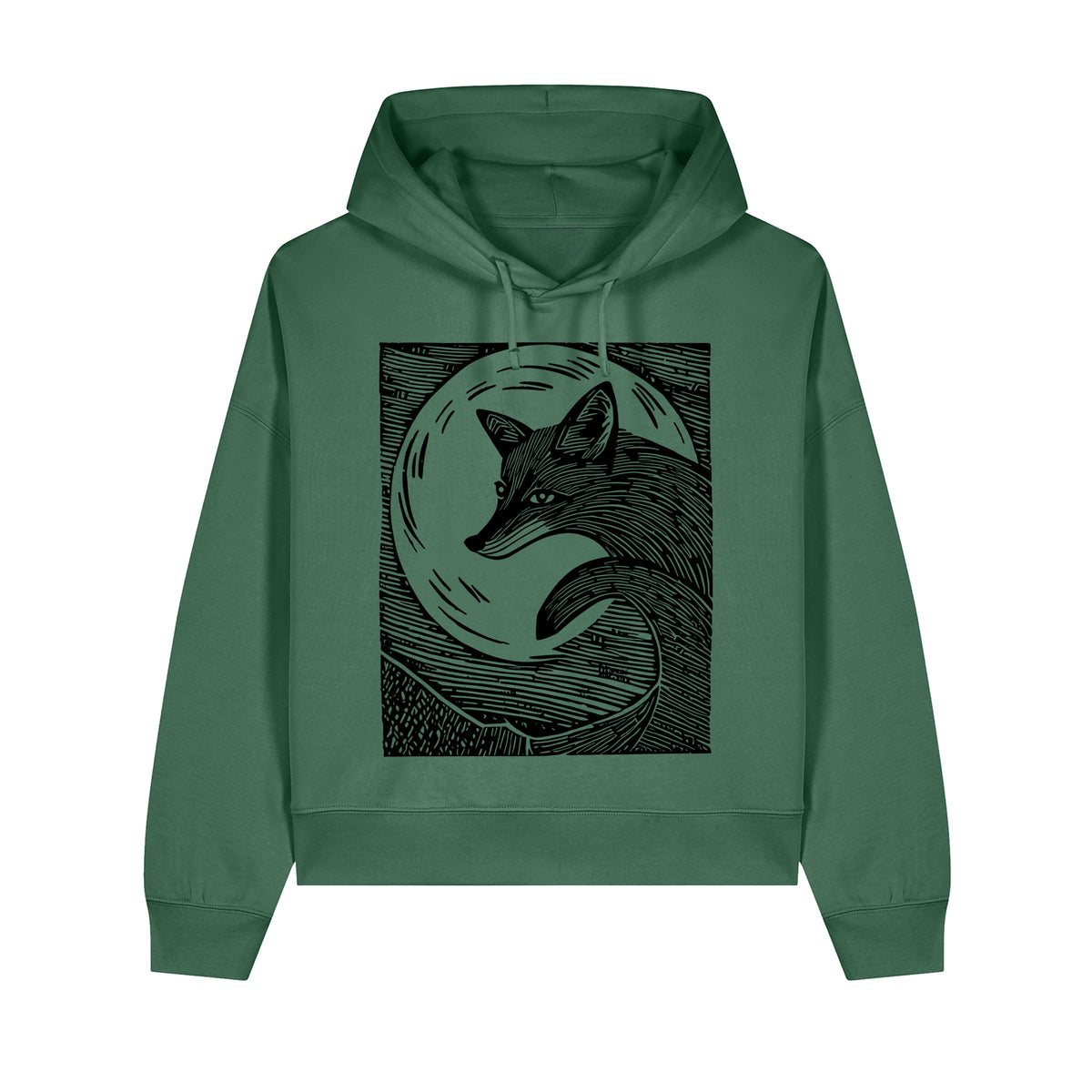 Fox in the Moonlight Cropped Hooded Sweatshirt
