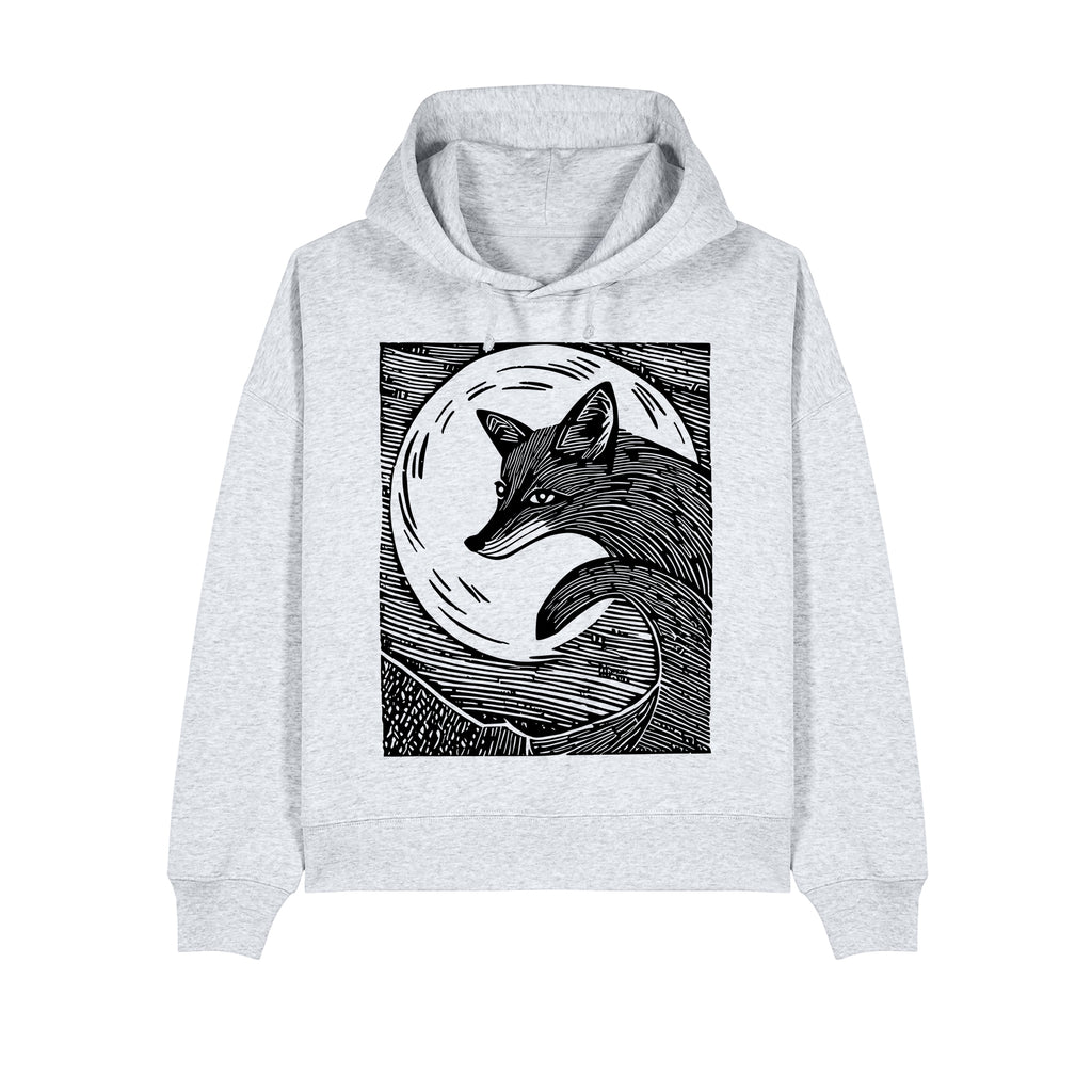 Fox in the Moonlight Cropped Hooded Sweatshirt