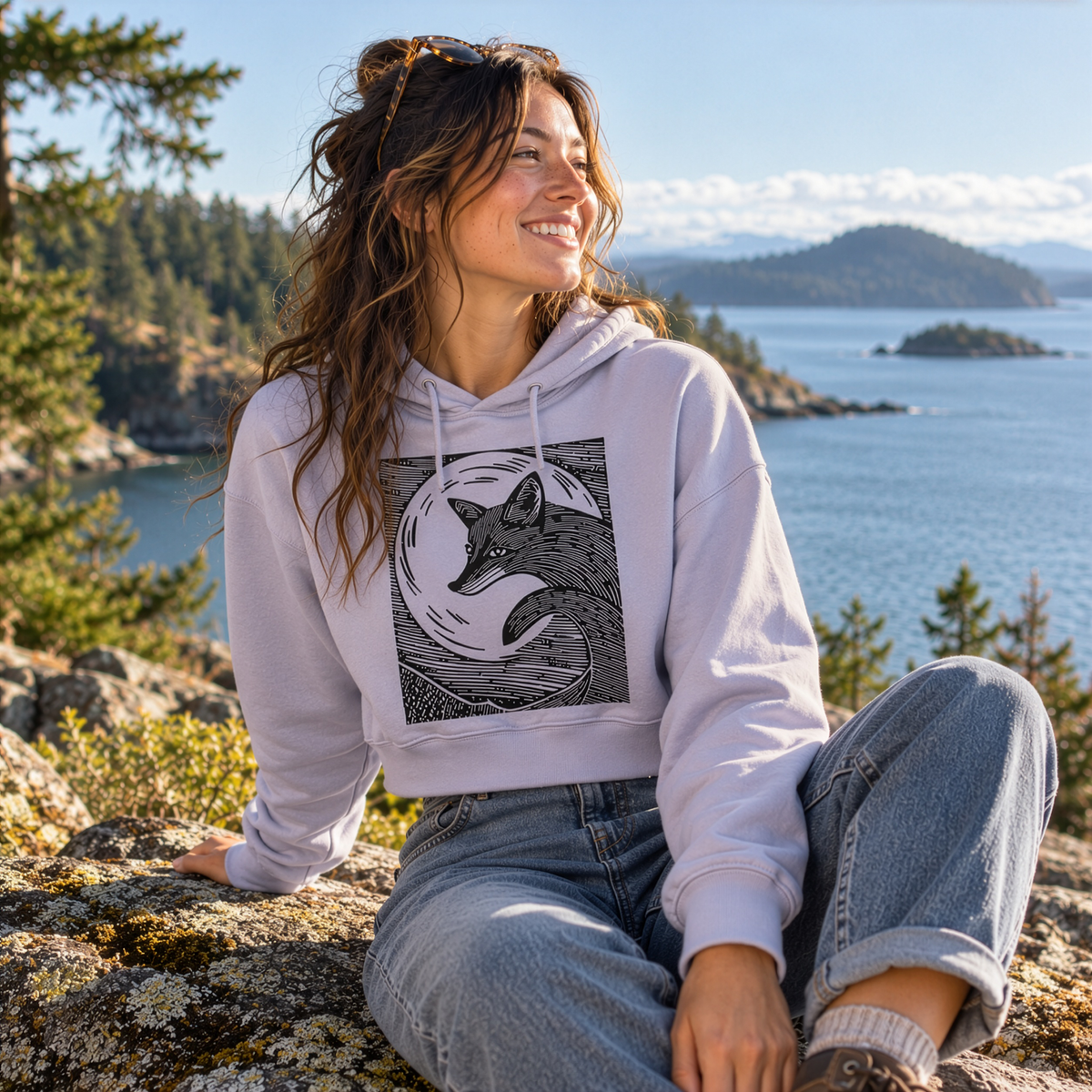 Fox in the Moonlight Cropped Hooded Sweatshirt