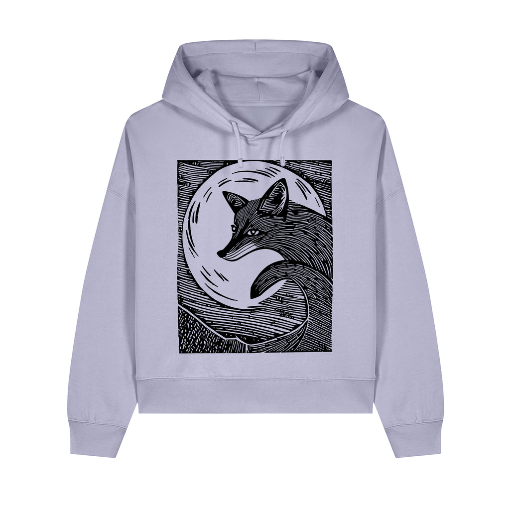 Fox in the Moonlight Cropped Hooded Sweatshirt