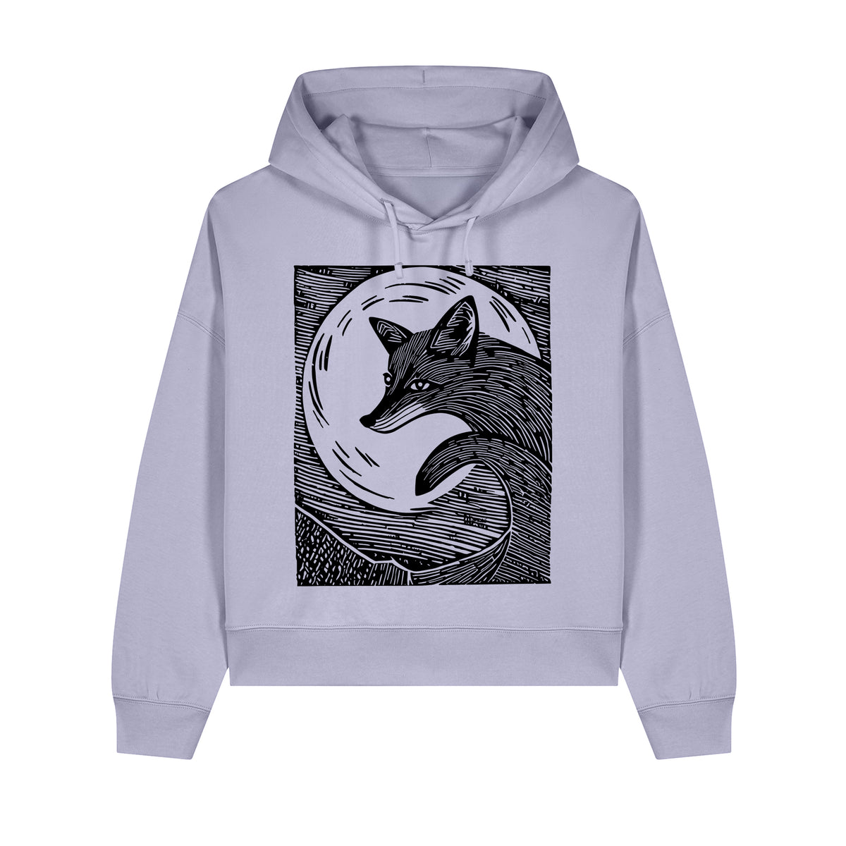 Fox in the Moonlight Cropped Hooded Sweatshirt
