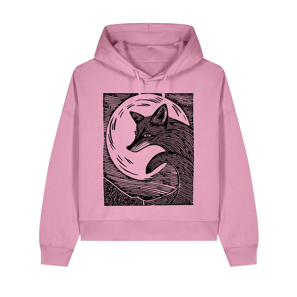 Fox in the Moonlight Cropped Hooded Sweatshirt