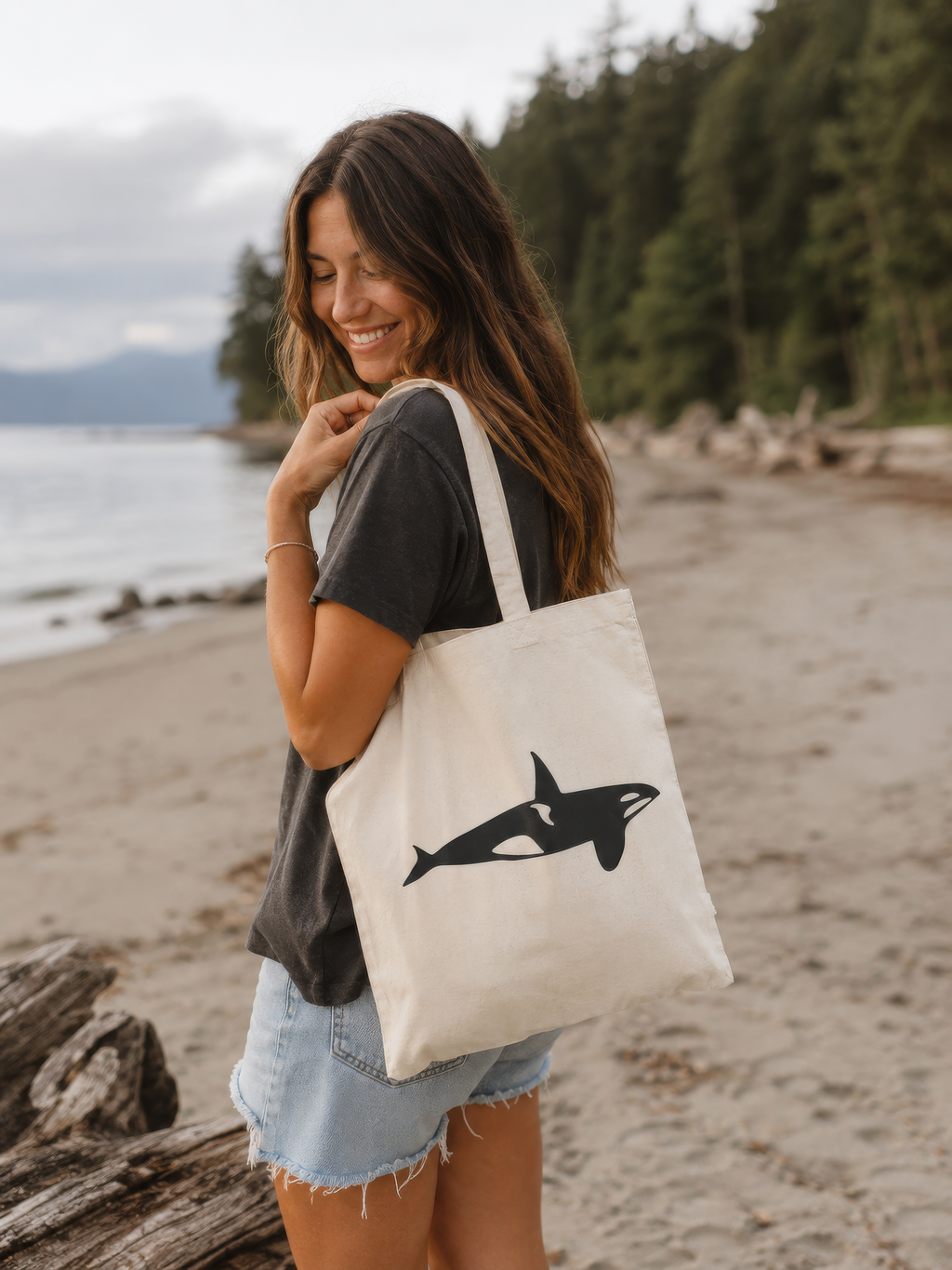 Killer Whale Block Print Tote Bag