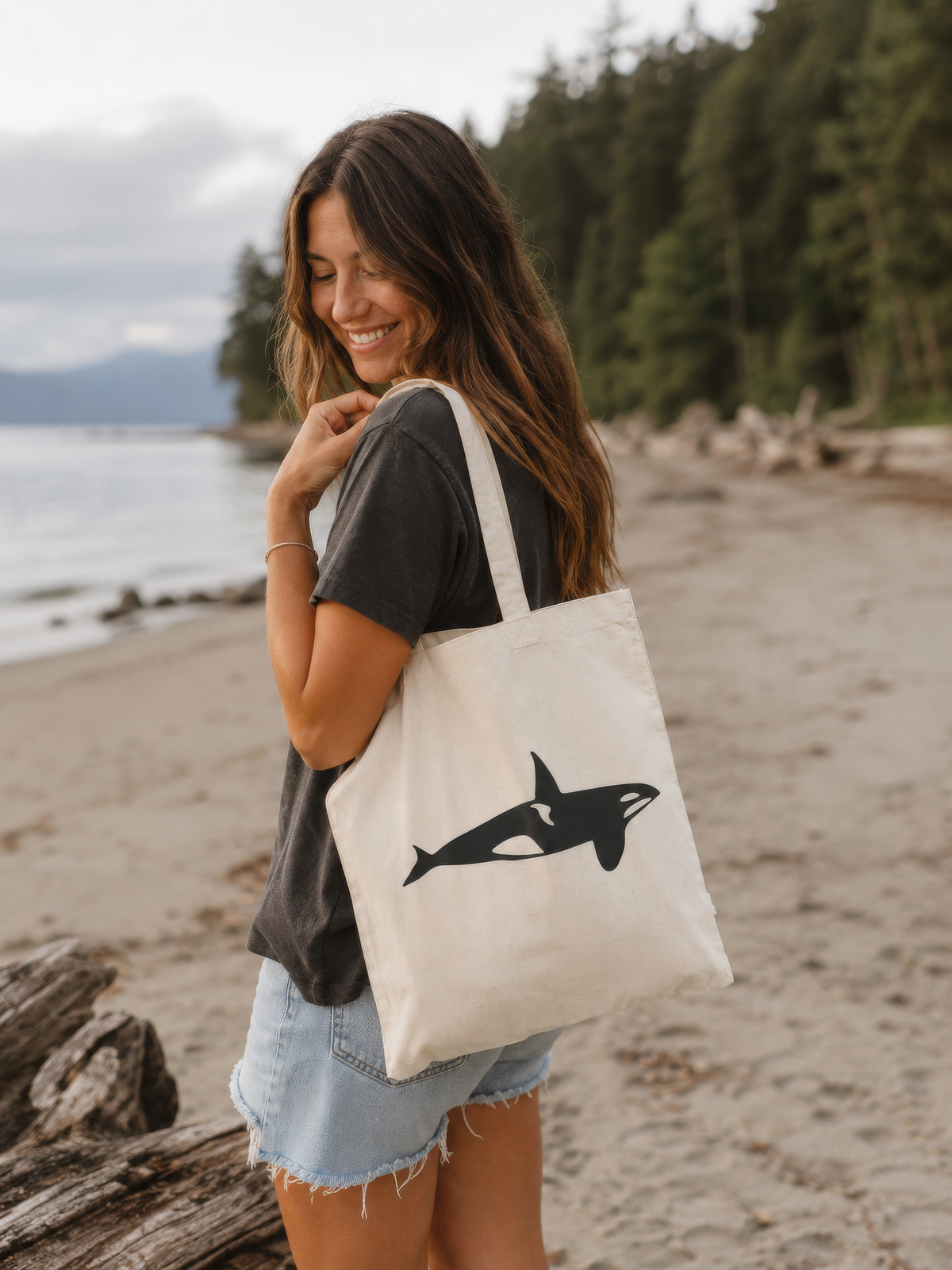 Killer Whale Block Print Tote Bag