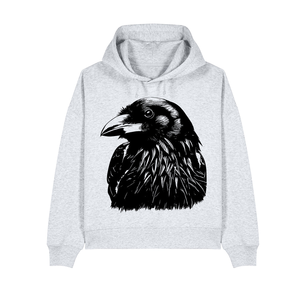 Raven Portrait Cropped Hooded Sweatshirt