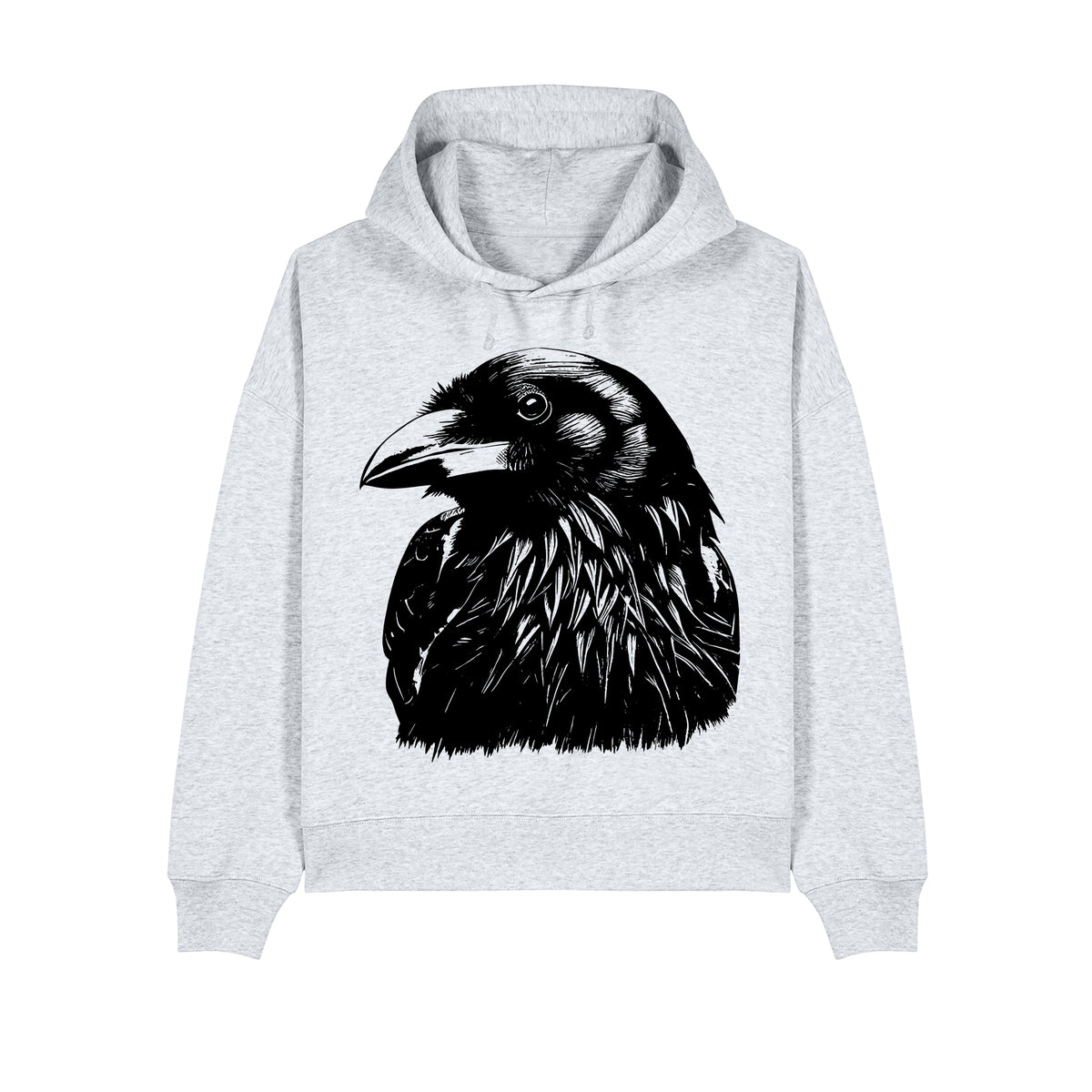 Raven Portrait Cropped Hooded Sweatshirt