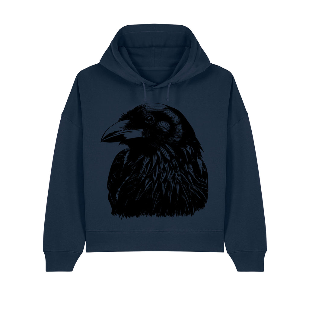 Raven Portrait Cropped Hooded Sweatshirt