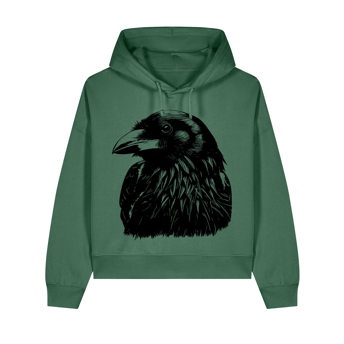 Raven Portrait Cropped Hooded Sweatshirt