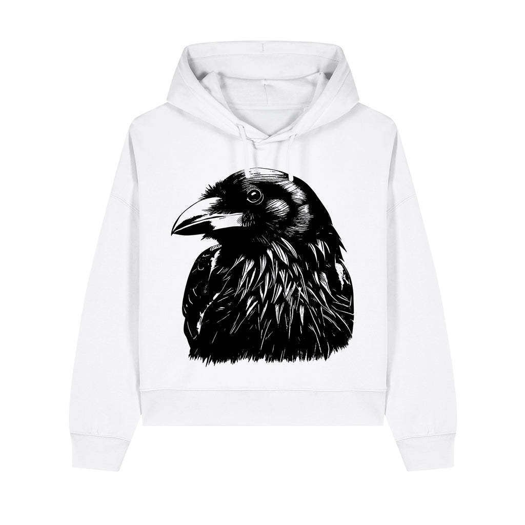 Raven Portrait Cropped Hooded Sweatshirt