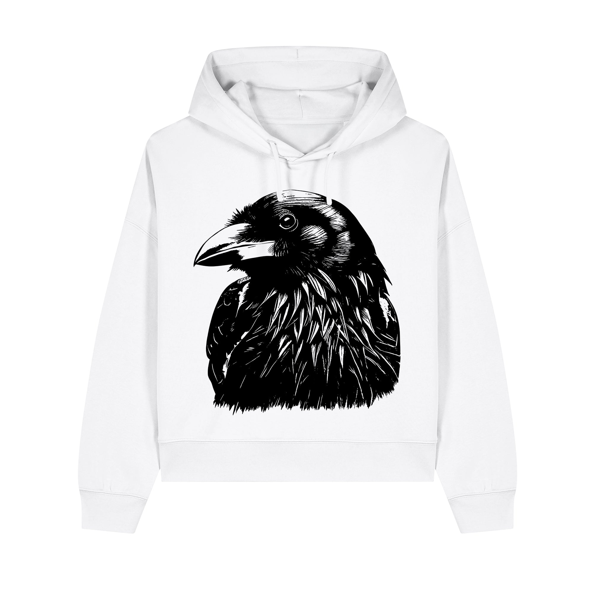 Raven Portrait Cropped Hooded Sweatshirt
