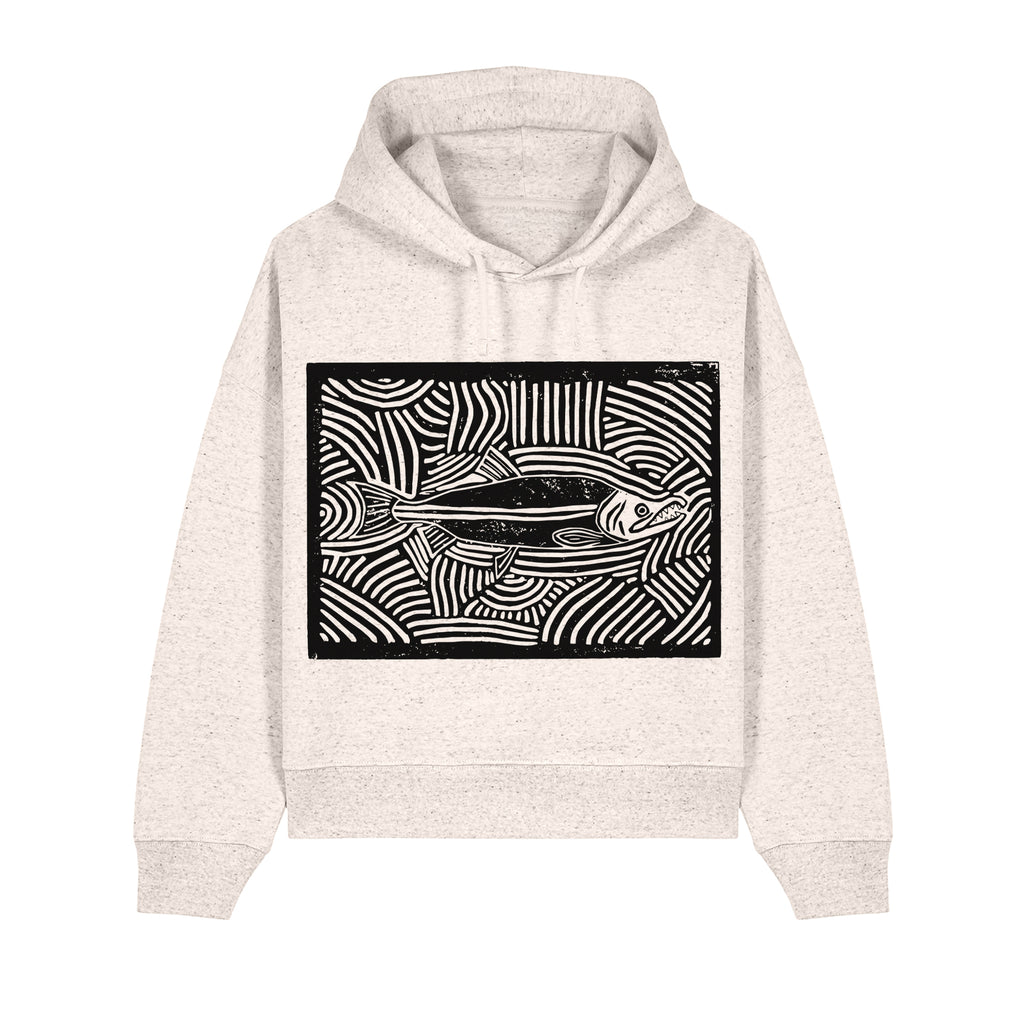 Salmon Block Cropped Hooded Sweatshirt