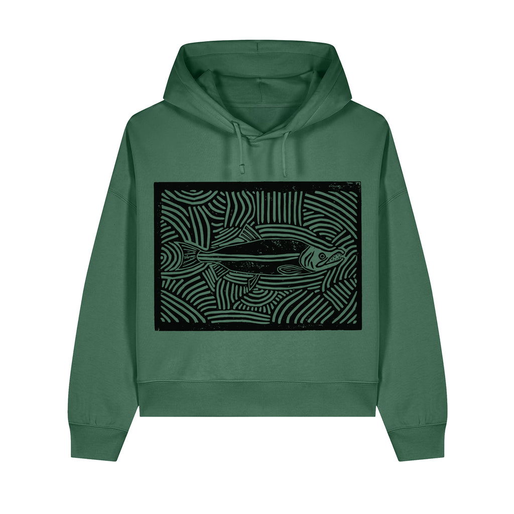 Salmon Block Cropped Hooded Sweatshirt