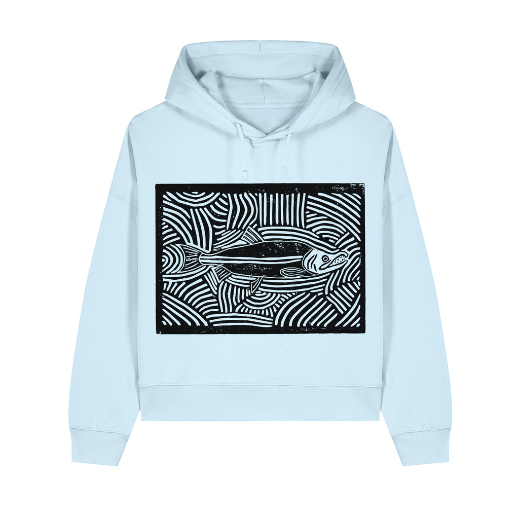Salmon Block Cropped Hooded Sweatshirt