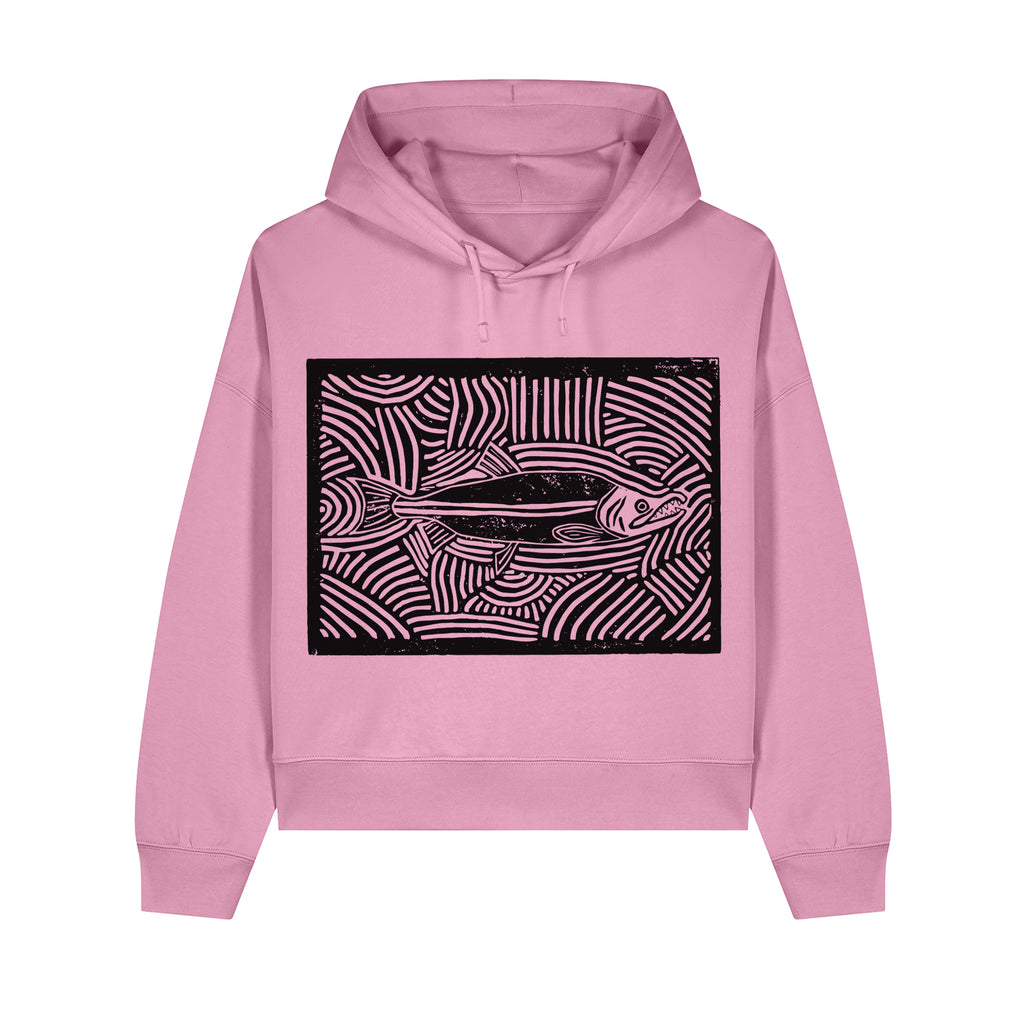 Salmon Block Cropped Hooded Sweatshirt