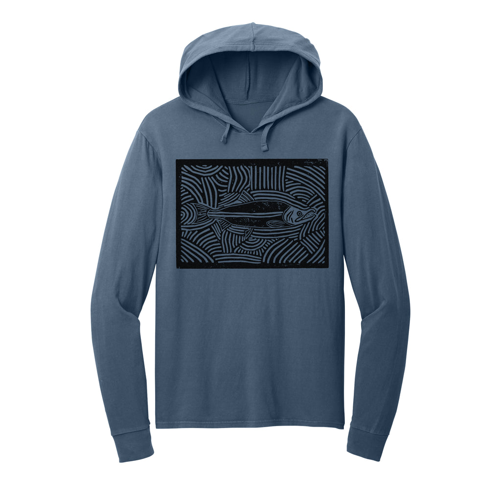Salmon Block Hooded Long Sleeve Tee