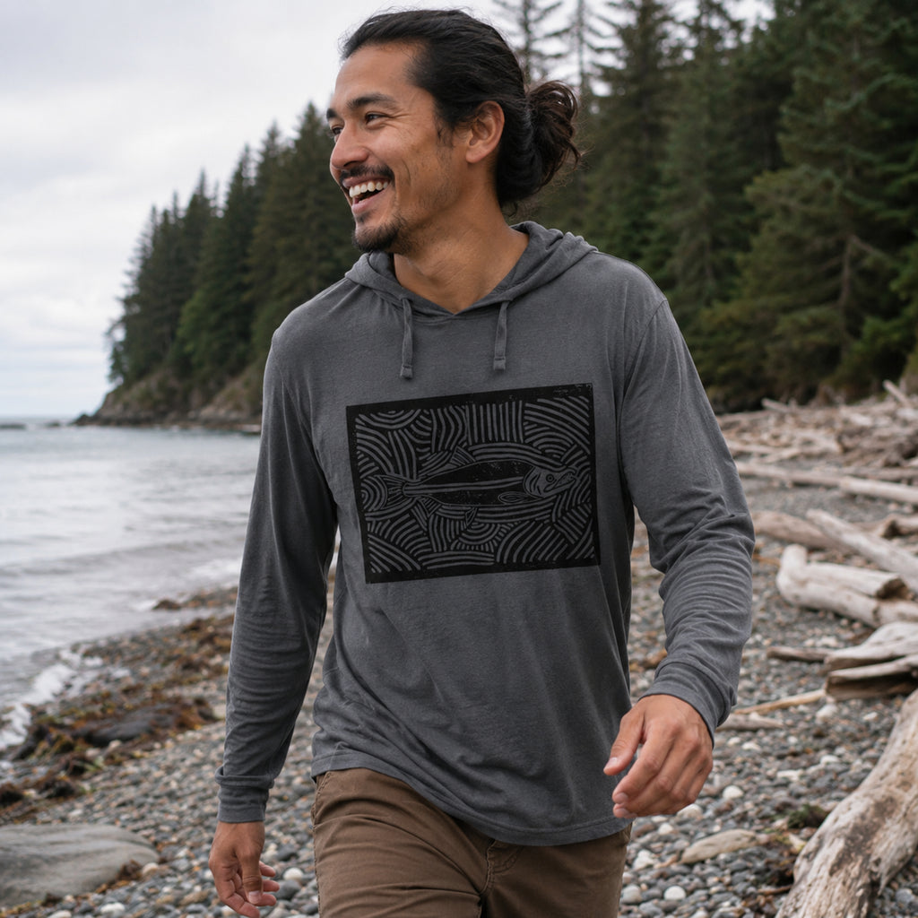 Salmon Block Hooded Long Sleeve Tee