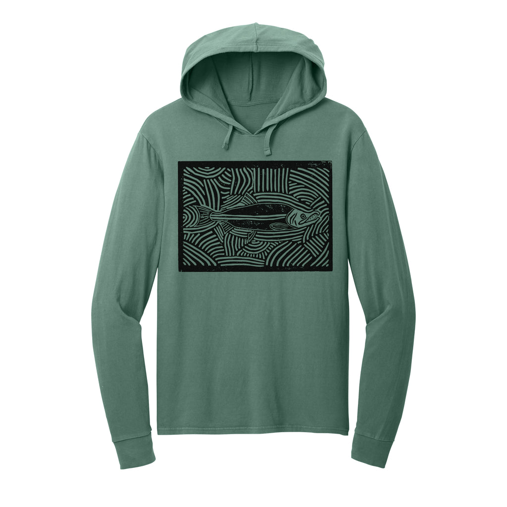 Salmon Block Hooded Long Sleeve Tee