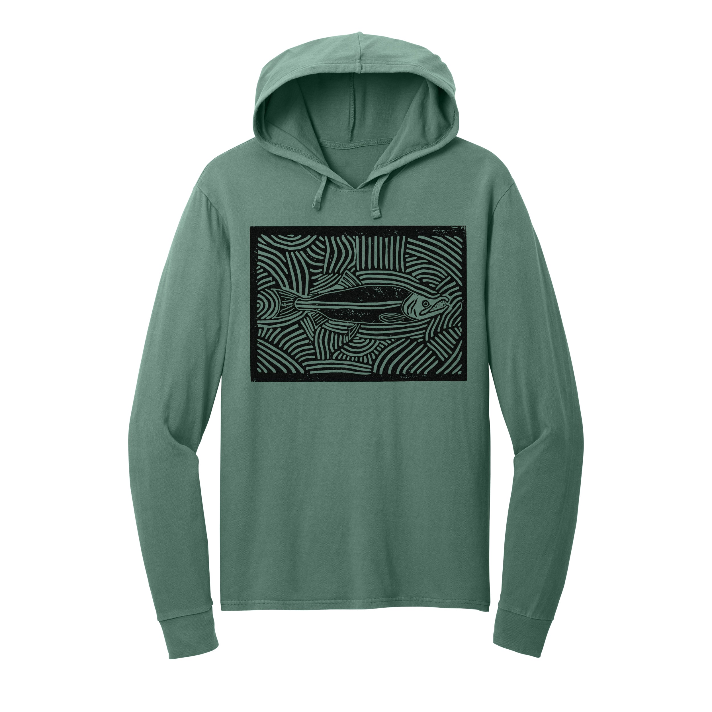 Salmon Block Hooded Long Sleeve Tee