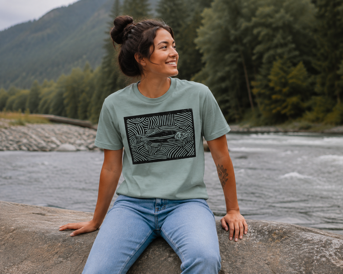 Salmon Block Print Organic Cotton Unisex Tee