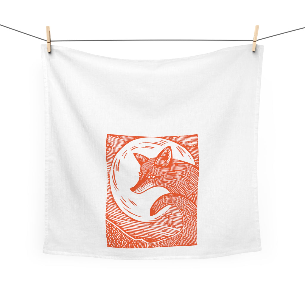 Fox in the Moonlight Tea Towel in Orange