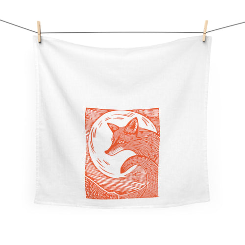 Fox in the Moonlight Tea Towel in Orange